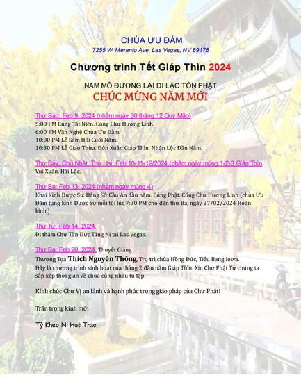 Chương trình Tết của các Chùa ở Las Vegas